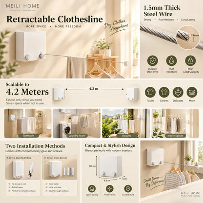 Retractable Clothesline – Wall Mounted Indoor Clothes Drying Rope