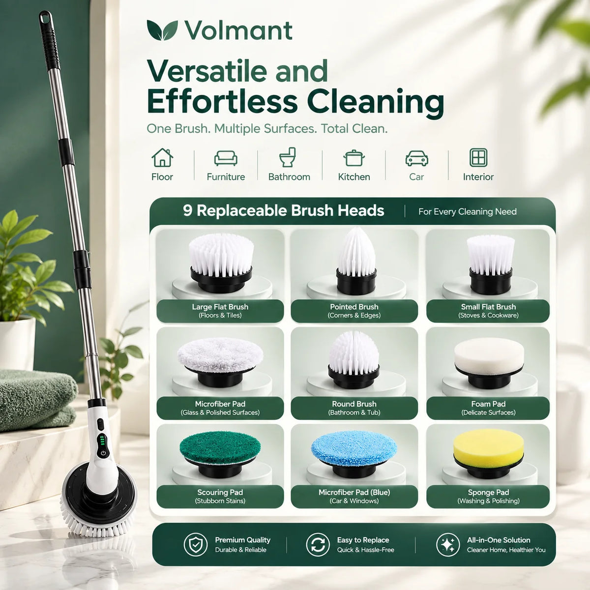 Electric Spin Scrubber – Cordless Cleaning Brush with 9 Brush Heads