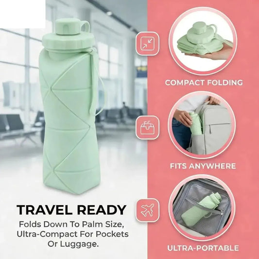 600ml Fordable Silicone Water Bottle for Travel, Gym & Outdoor Use - Volmant
