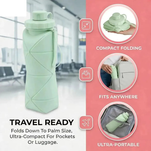 600ml Fordable Silicone Water Bottle for Travel, Gym & Outdoor Use - Volmant
