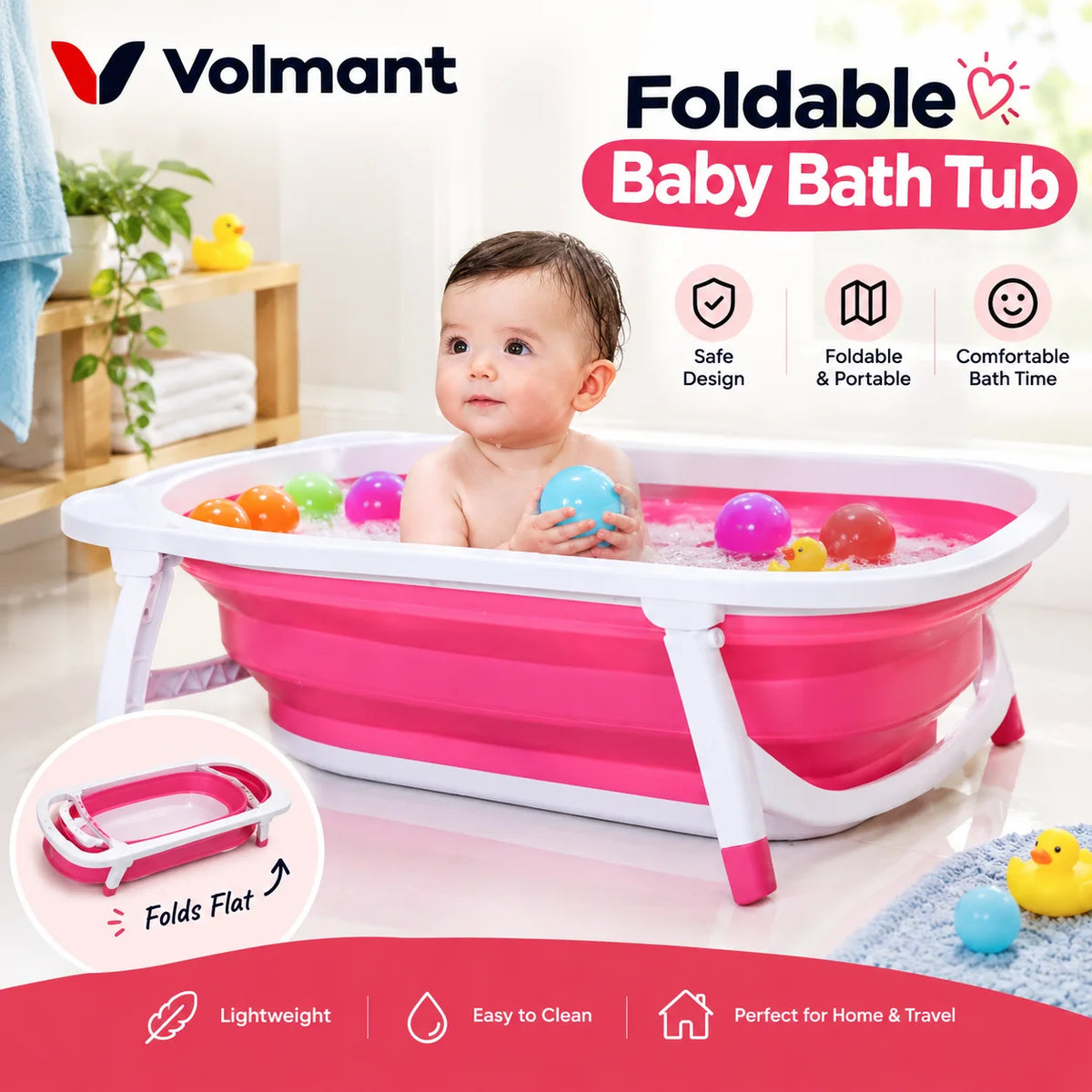 Foldable Baby Bath Tub – Portable Collapsible Tub for Infants