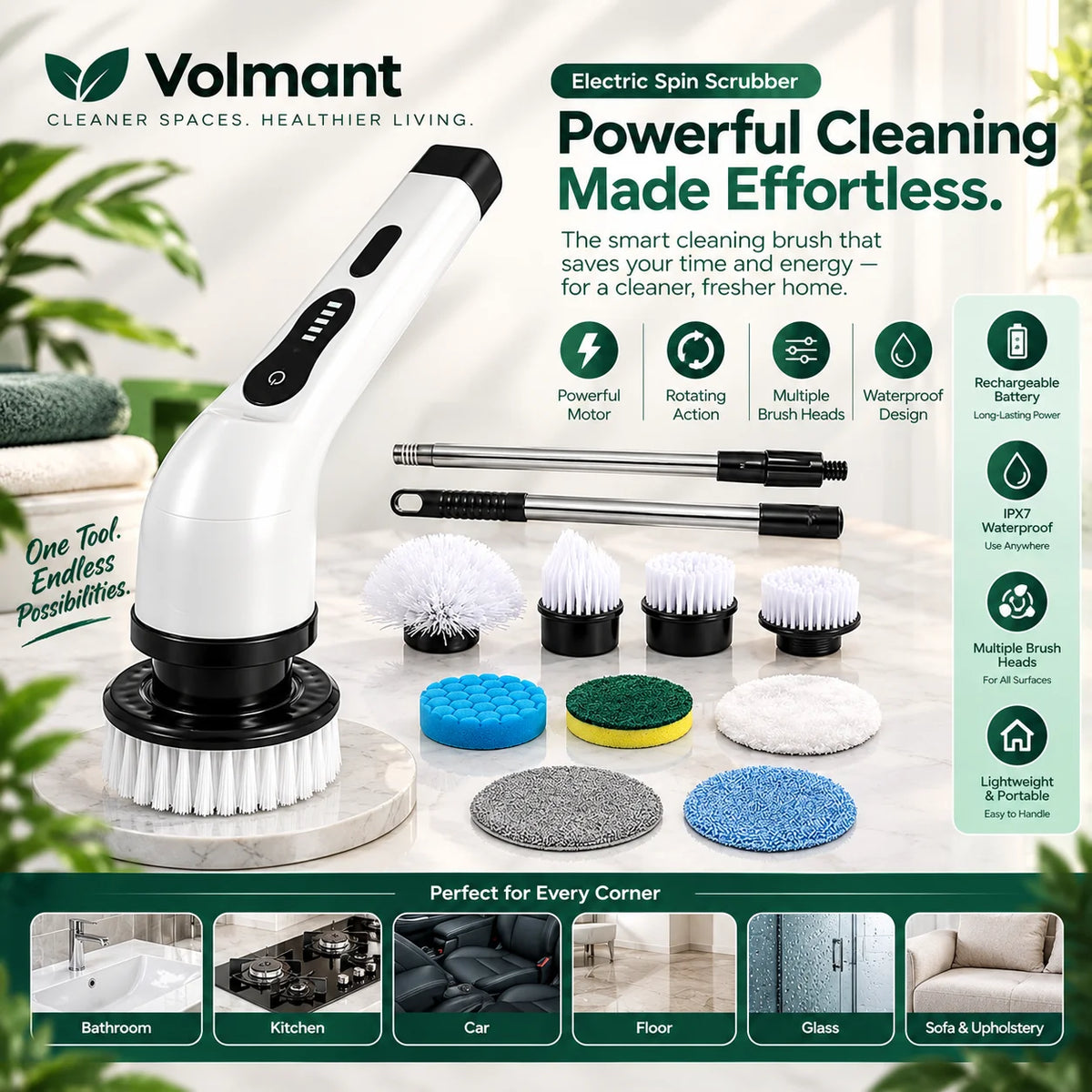Electric Spin Scrubber – Cordless Cleaning Brush with 9 Brush Heads