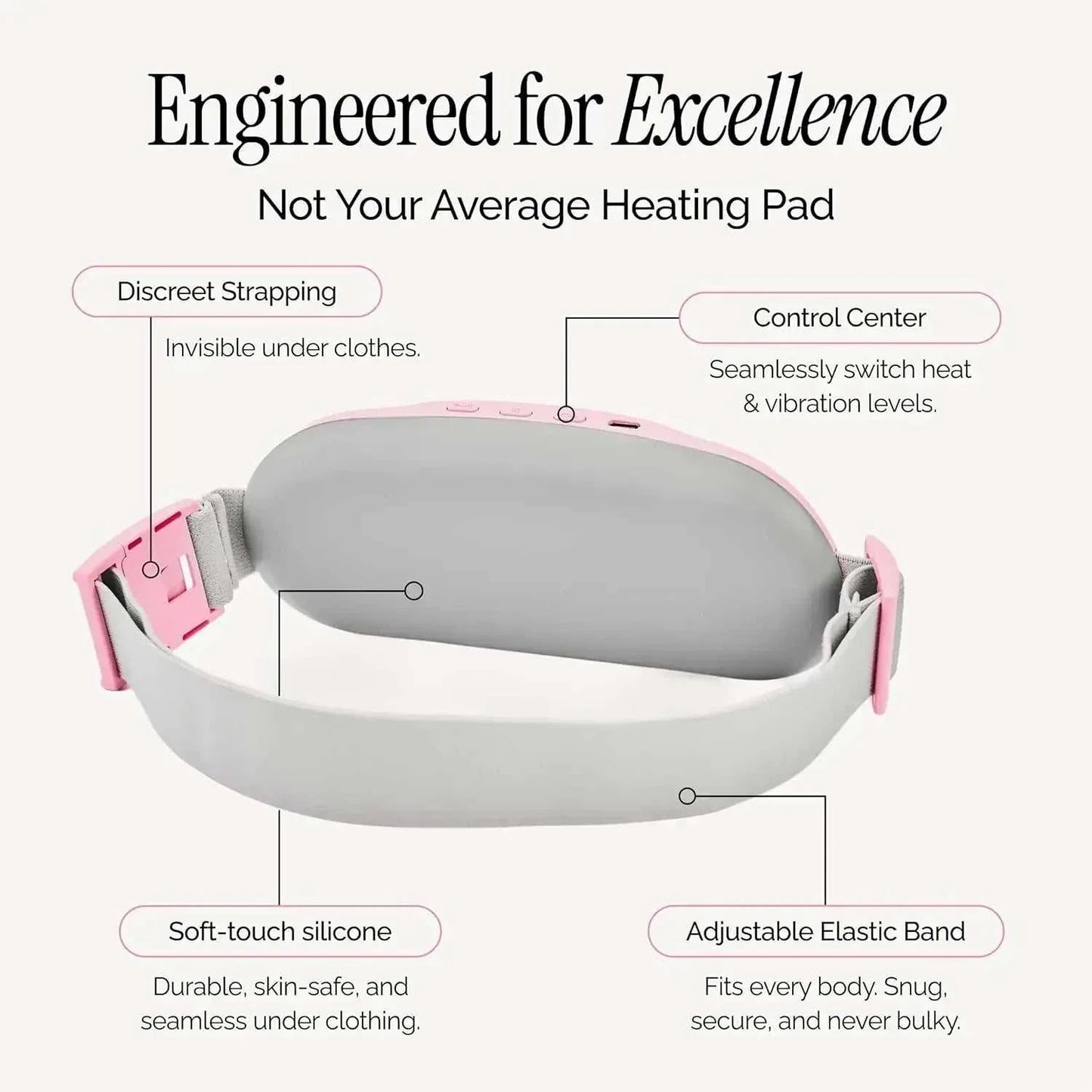 Pink portable menstrual heating pad belt for period cramp relief with adjustable heat and massage modes
