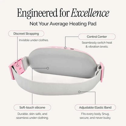 Pink portable menstrual heating pad belt for period cramp relief with adjustable heat and massage modes