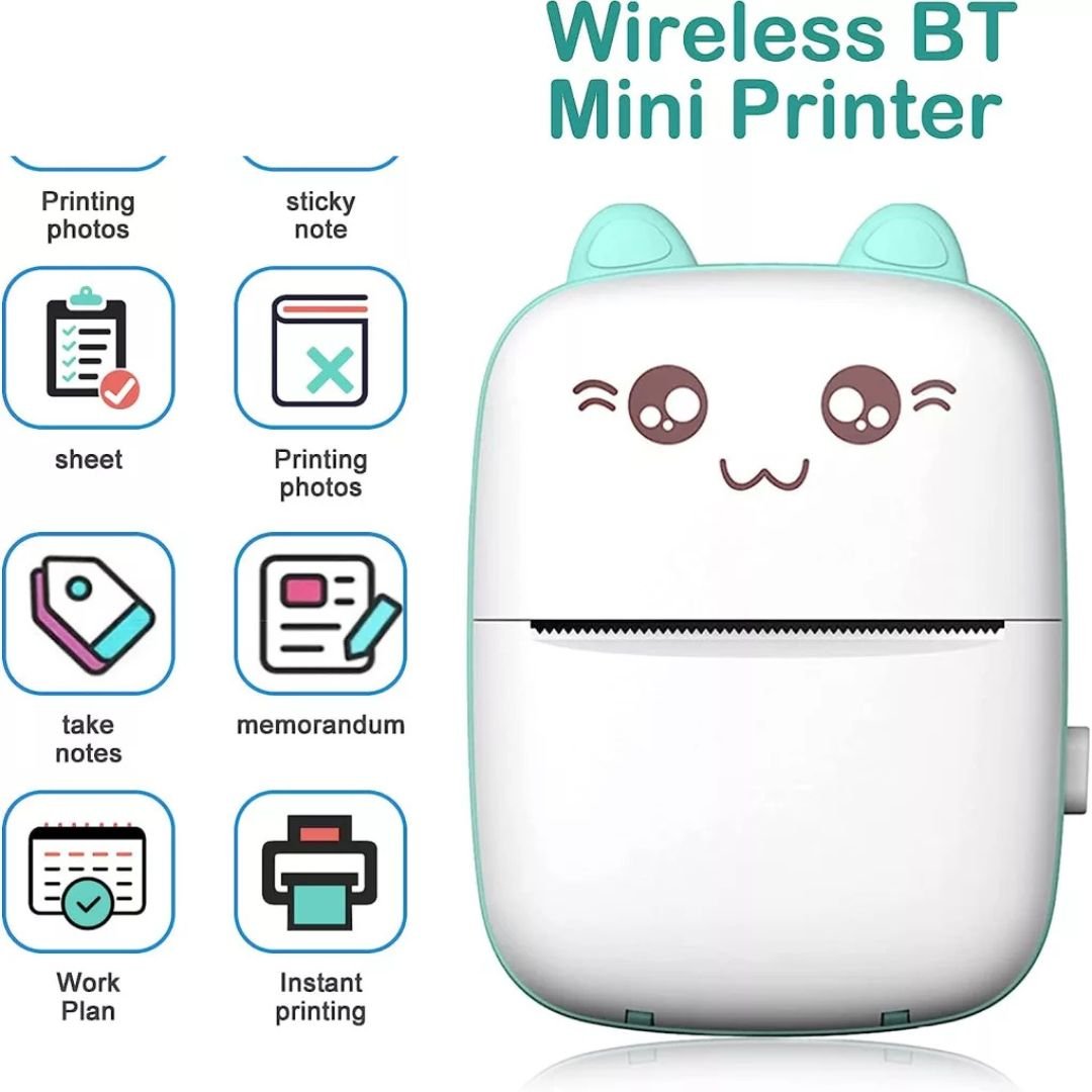 Mini Bluetooth Thermal Printer – Wireless Pocket Photo & Label Printer with 1000mAh Rechargeable Battery | Portable Ink-less Sticker & Note Printer (1 Paper Roll Included) - Volmant