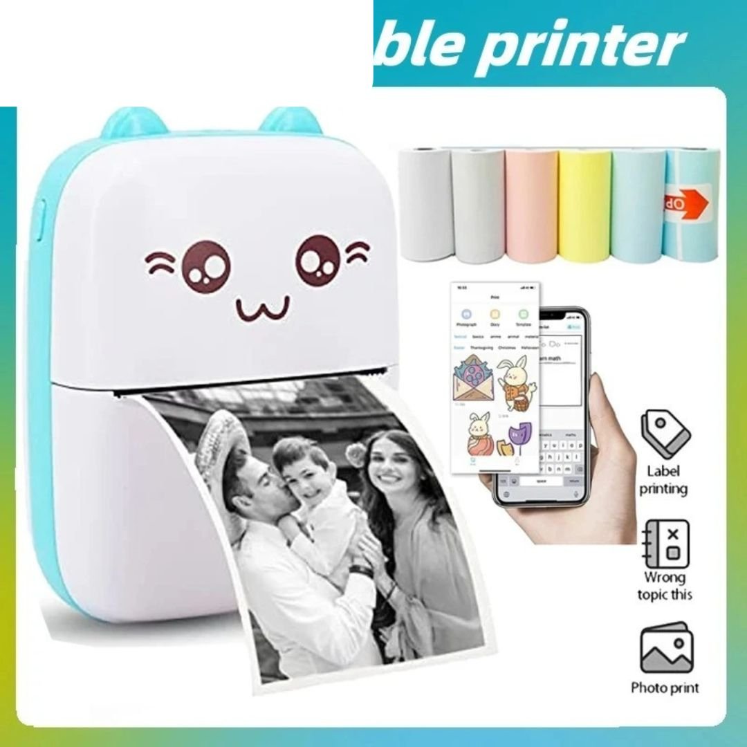 Mini Bluetooth Thermal Printer – Wireless Pocket Photo & Label Printer with 1000mAh Rechargeable Battery | Portable Ink-less Sticker & Note Printer (1 Paper Roll Included) - Volmant