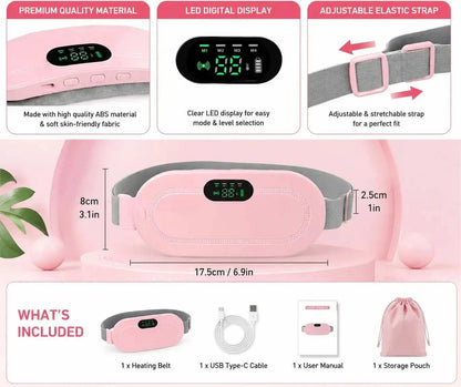 Portable menstrual heating pad belt for women with adjustable heat and massage modes
