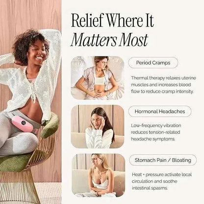 Pink menstrual heating pad belt with adjustable heat and massage modes for period pain relief