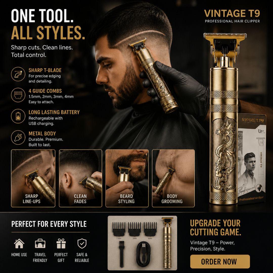 Professional T9 Vintage Hair Trimmer for Men – Cordless Beard & Hair Clipper - Volmant
