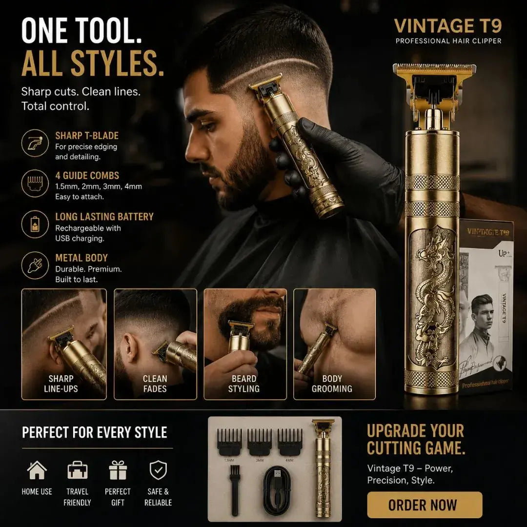 Professional T9 Vintage Hair Trimmer for Men – Cordless Beard & Hair Clipper - Volmant
