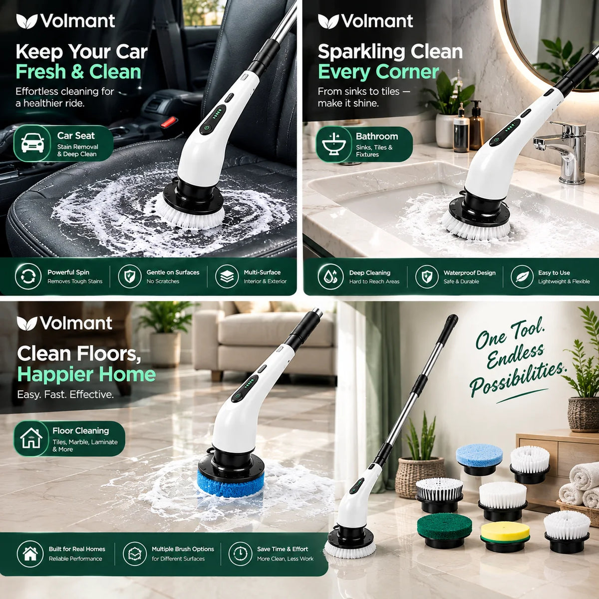 Electric Spin Scrubber – Cordless Cleaning Brush with 9 Brush Heads